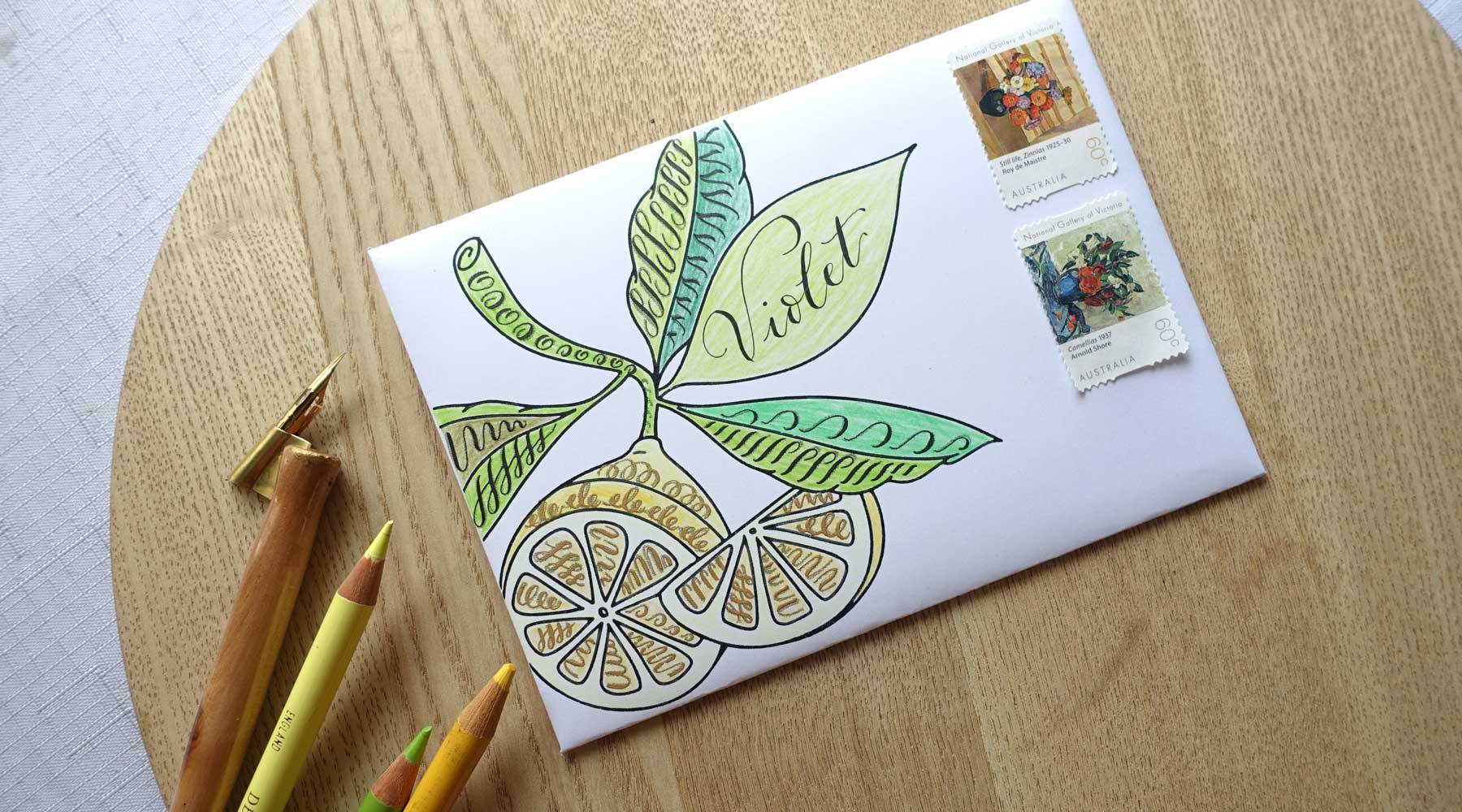 Envelope art with traceable calligraphy drills