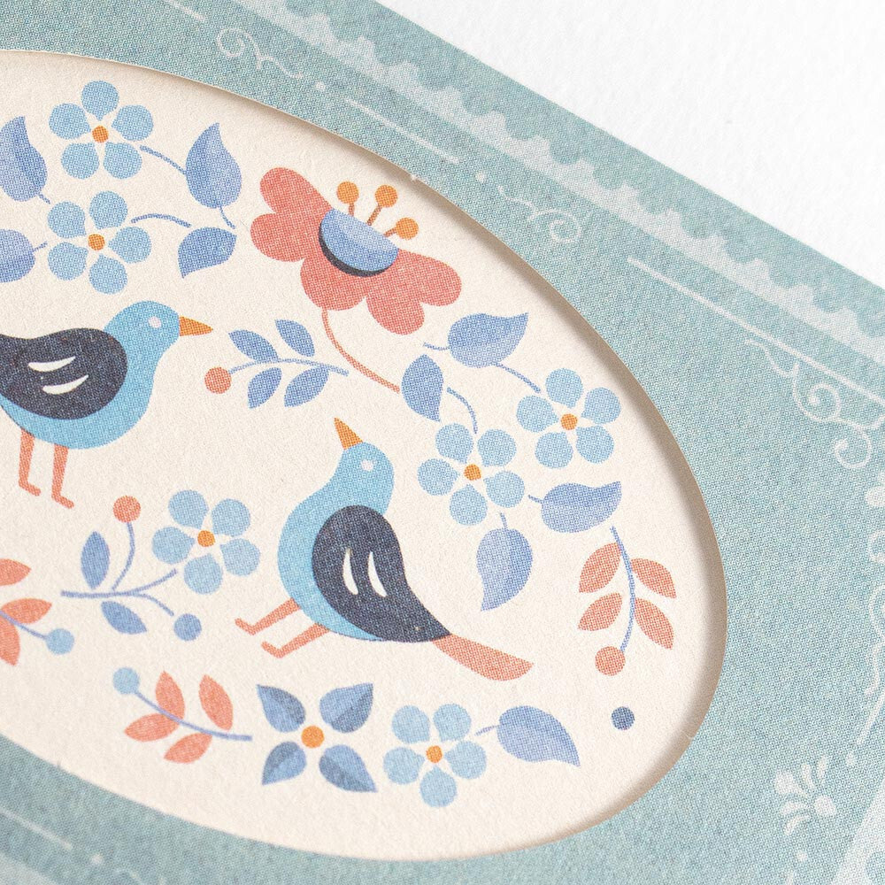 Birds & Blue Flowers Cut-Out Mini Message Card Set