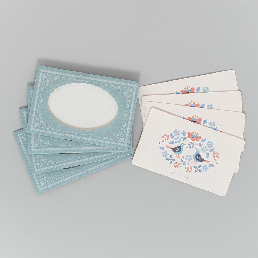 Birds & Blue Flowers Cut-Out Mini Message Card Set