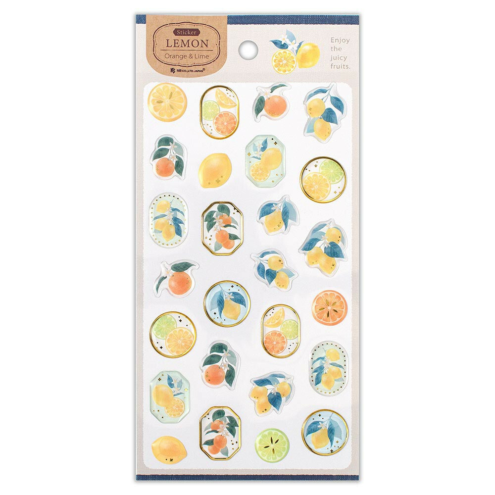 Lemon Orange Lime Juicy Fruit Gold Foil 3D Puffy Stickers Sheet