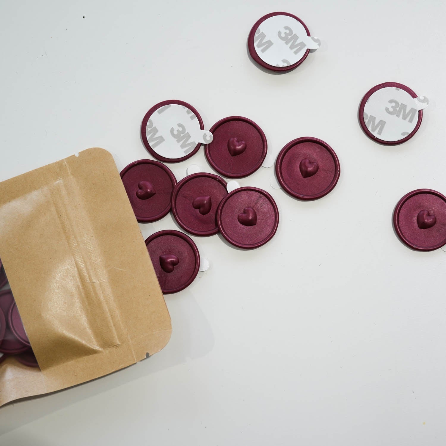 3D Love Heart Premade Self Adhesive Burgundy Wine Wax Seal Stickers Bulk Pack