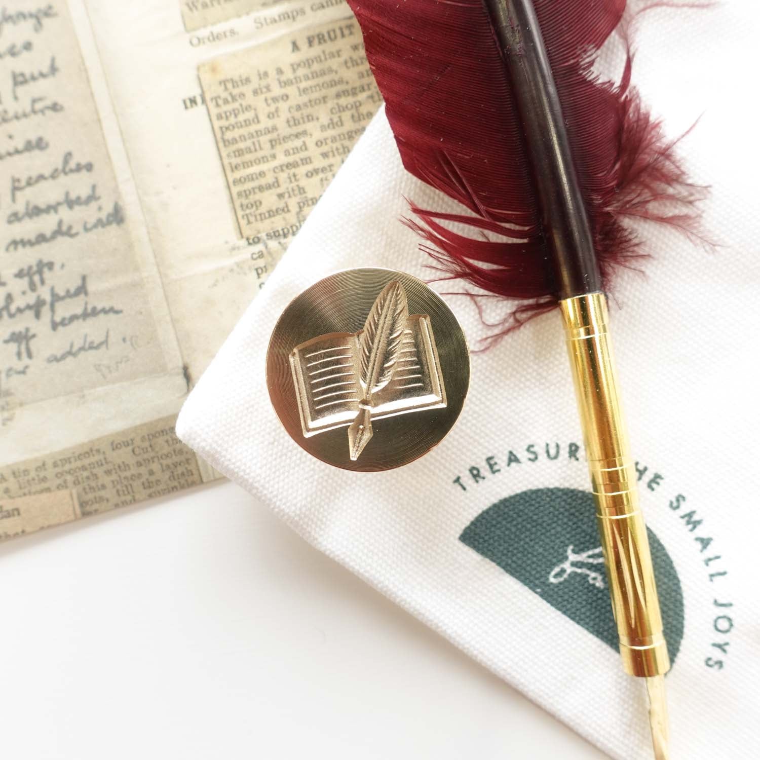 3D Book & Quill wax seal stamp, wax seal kit or stamp head