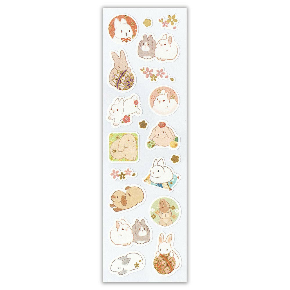 Japanese Flowers Bunny Rabbits Sticker Sheets