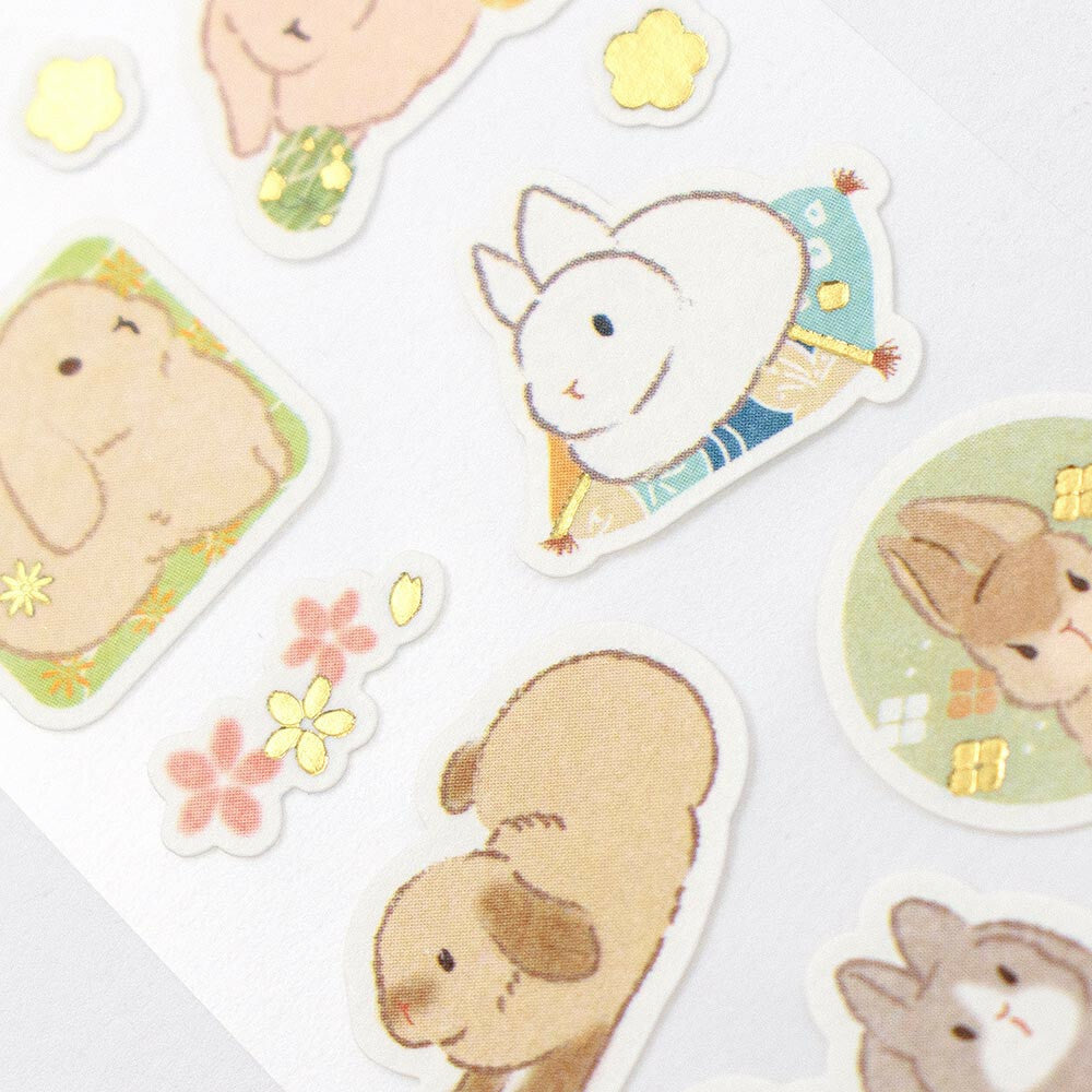 Japanese Flowers Bunny Rabbits Sticker Sheets