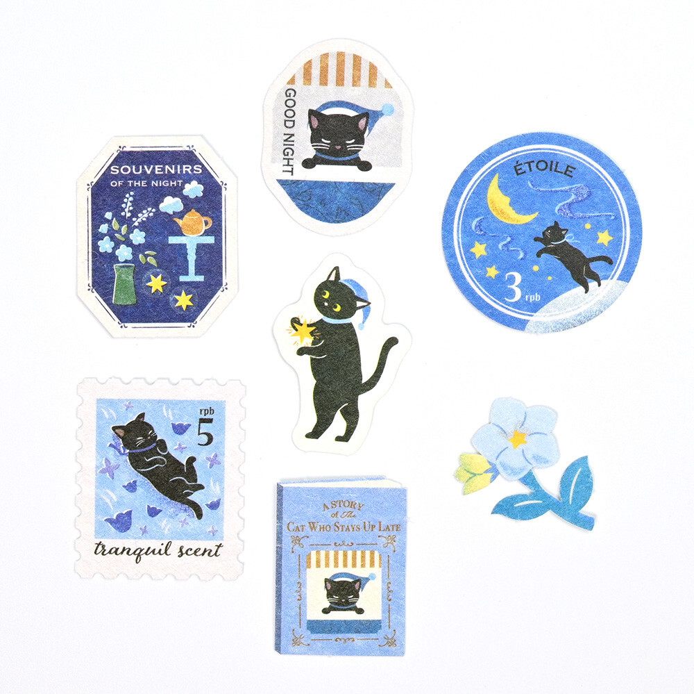 A Story Of The Cat Who Stays Up Late 'Ressa' Matchbox Flake Stickers