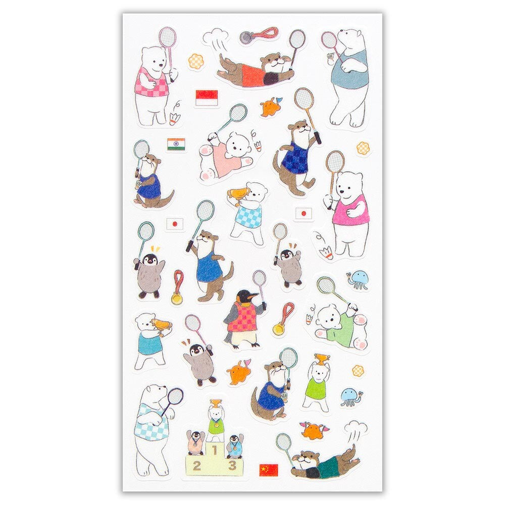 Badminton 'Animal Sports Seal' Stickers Sheet