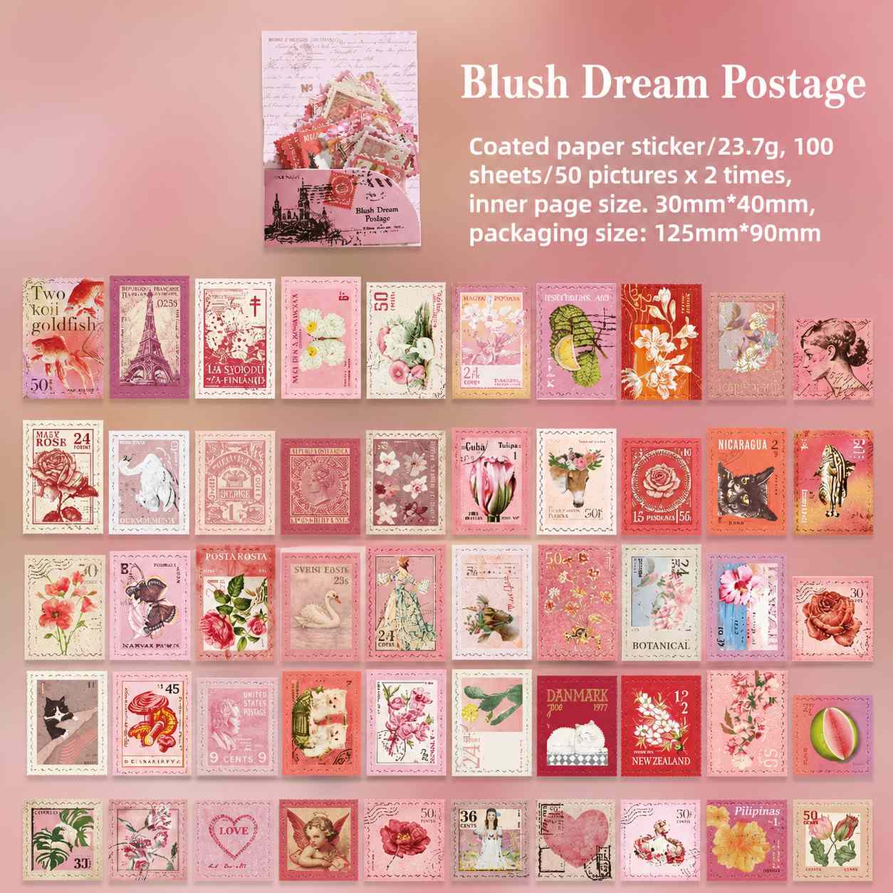 Blush Dream 'Time Traces' Postage Stamp Style Flake Stickers