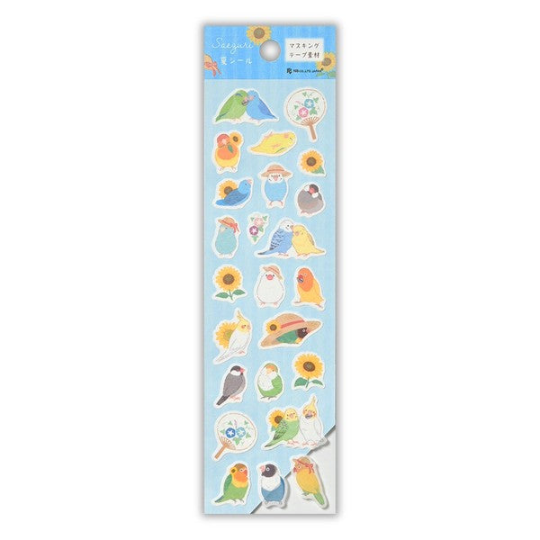 Budgies Parakeets Summer Sunflowers Stickers Sheet