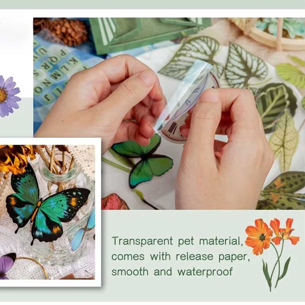 Butterfly Summer Flowers Yellow 'Retro Collection' Flake Stickers
