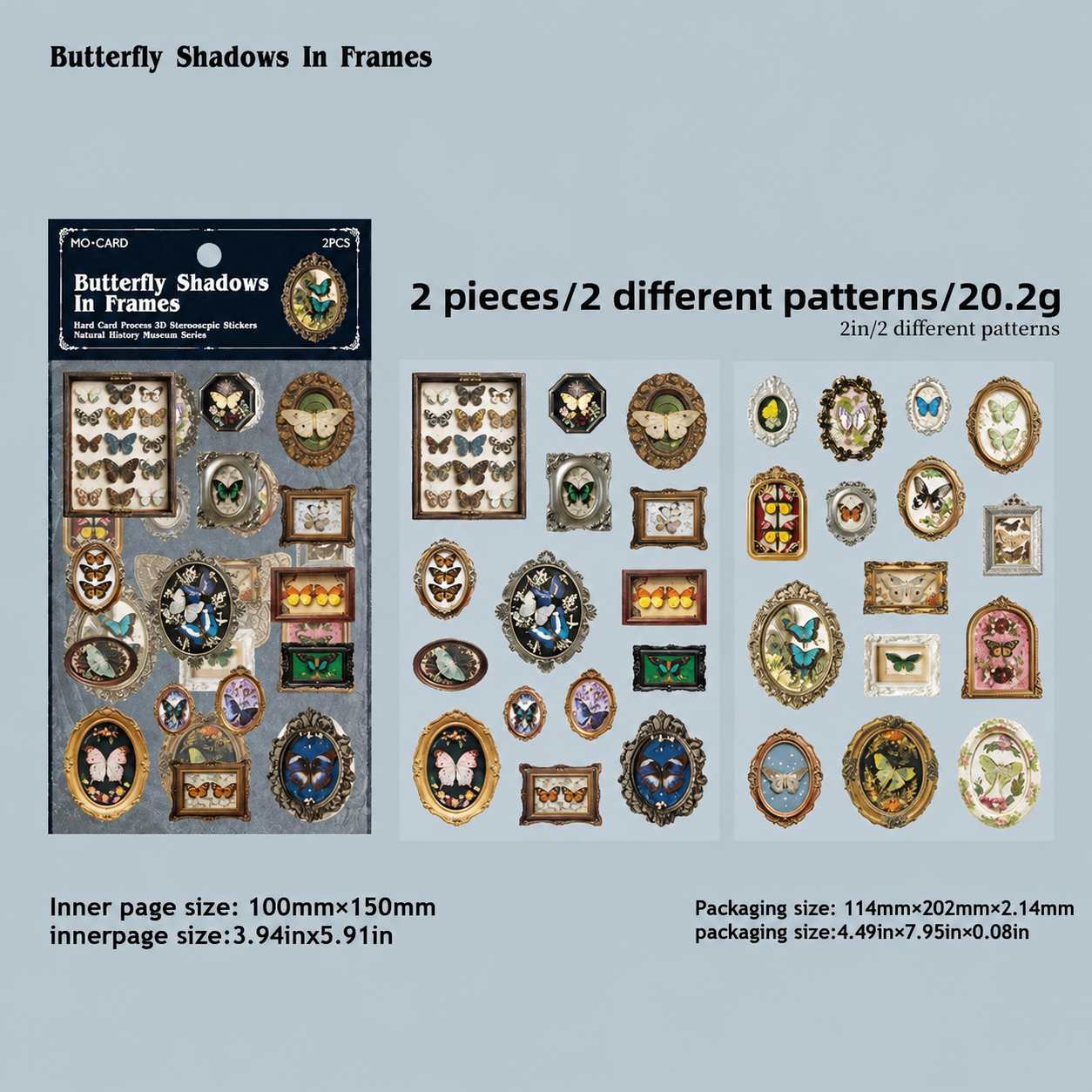 Butterfly Shadows In Frames 'Natural History Museum' 2-sheet Sticker Sheet