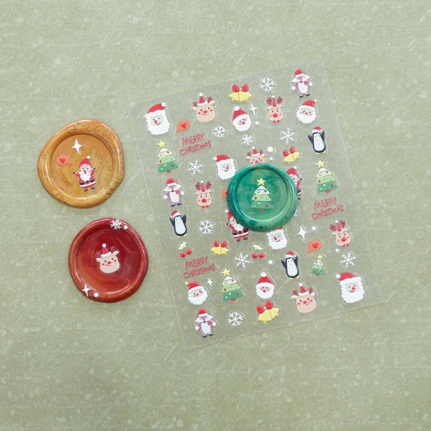 Cartoon Christmas Santa Reindeer Penguin Clear-backed Decorative Stickers Sheet