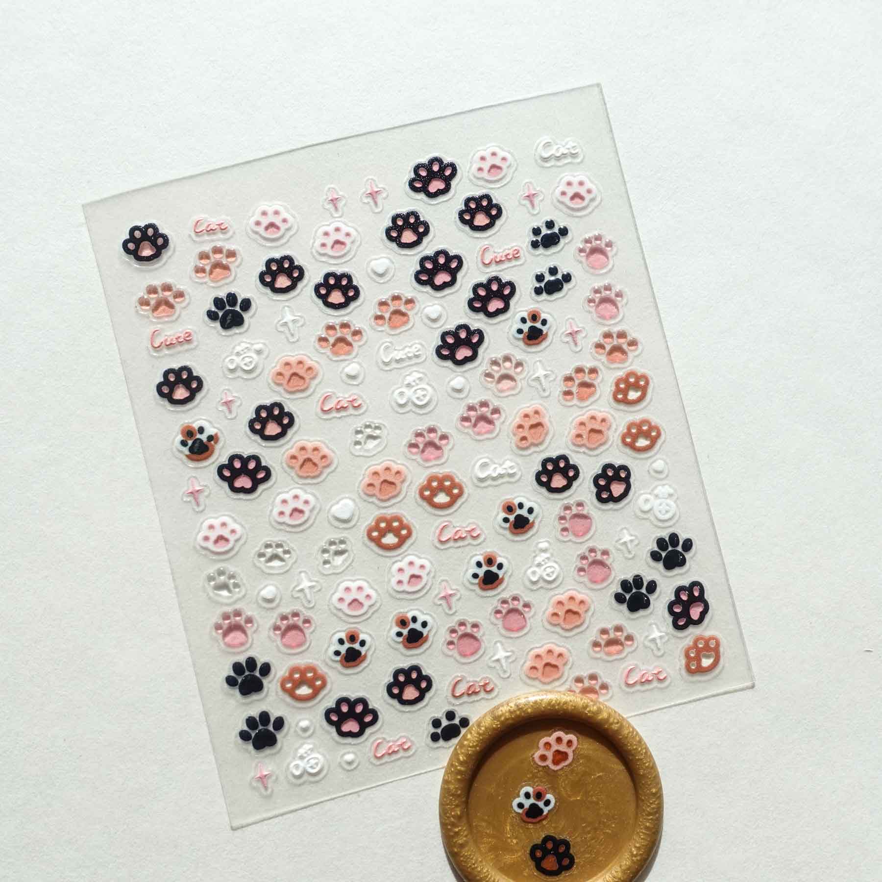 Cat Paw 3D Clear-backed Decorative Stickers Sheet