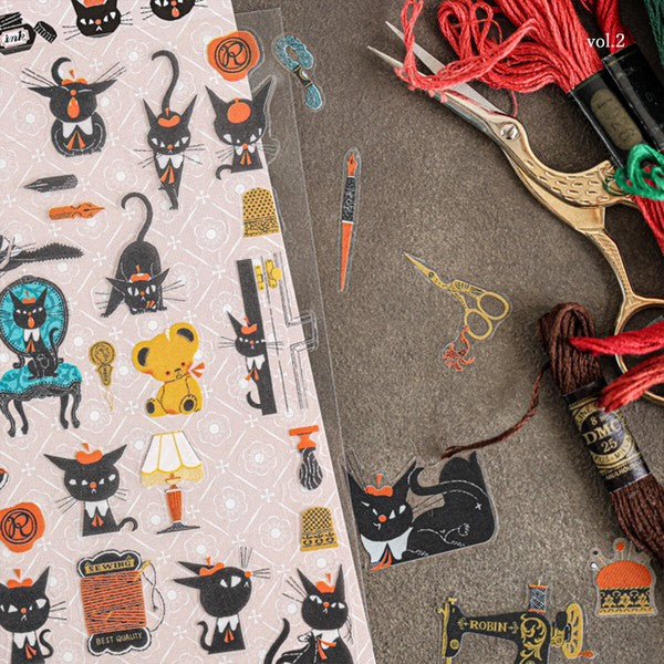 Cats Issho Vol. 2 Sewing Writing Stationery 'Kuroneko Takumi' Cozyca Stickers Sheet