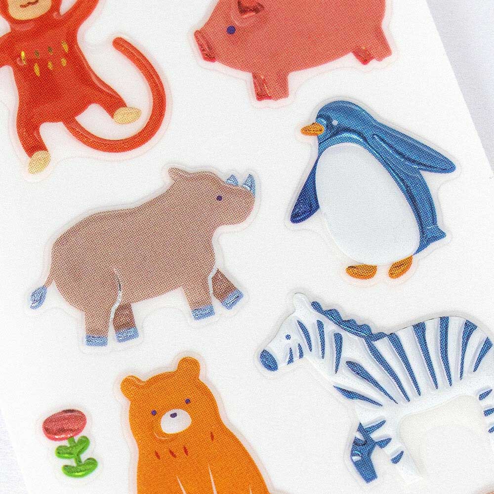 Colourful Animals 3D Raised Embossed Stickers Sheet