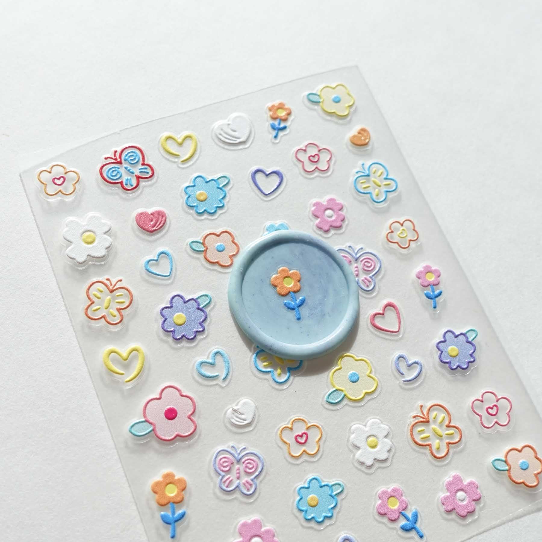 Colourful Drawings Butterfly Flower Heart 3D Clear-backed Decorative Stickers Sheet