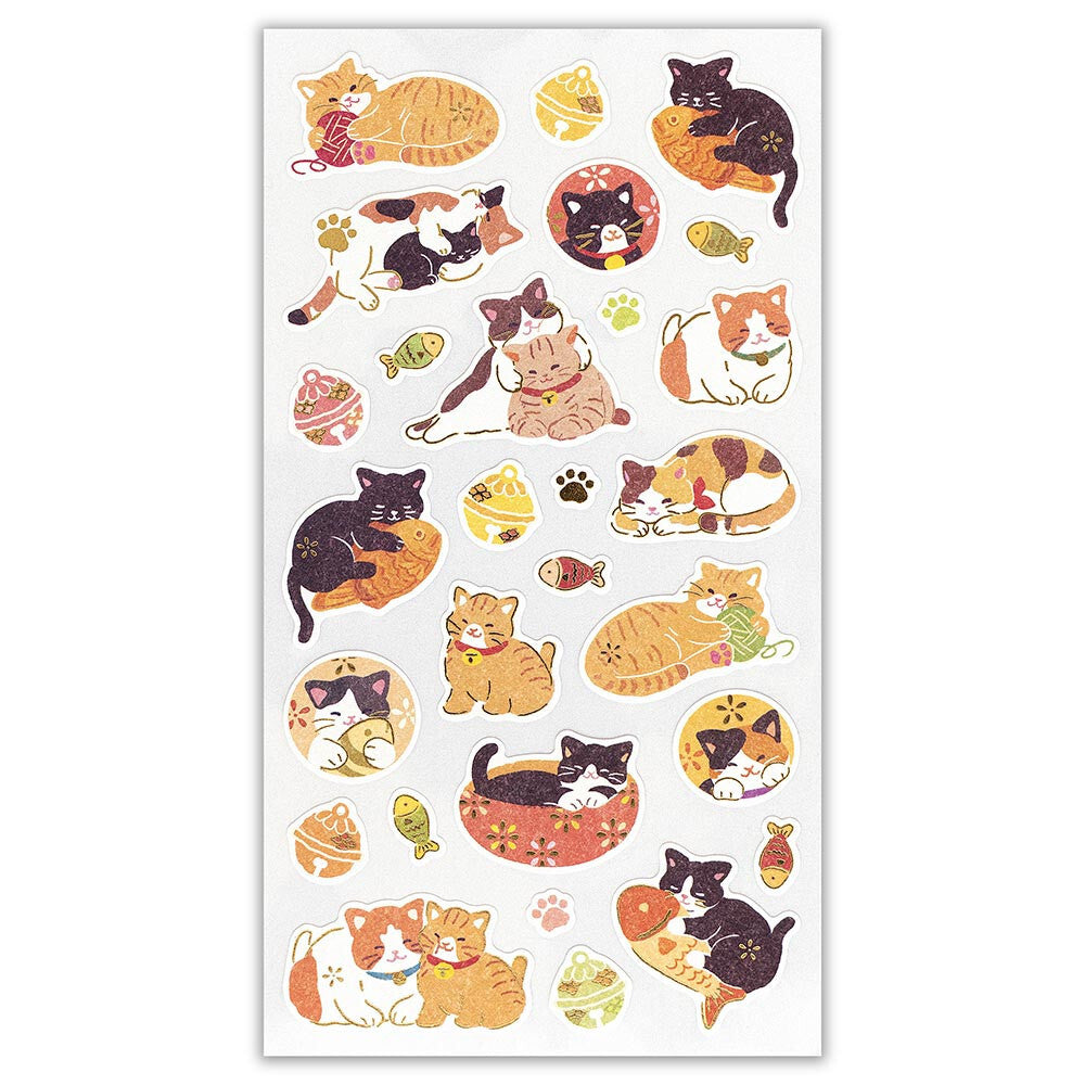 Cuddly Japanese Cats Yarn Fish | 'Wanowa' Series | Stickers Sheet