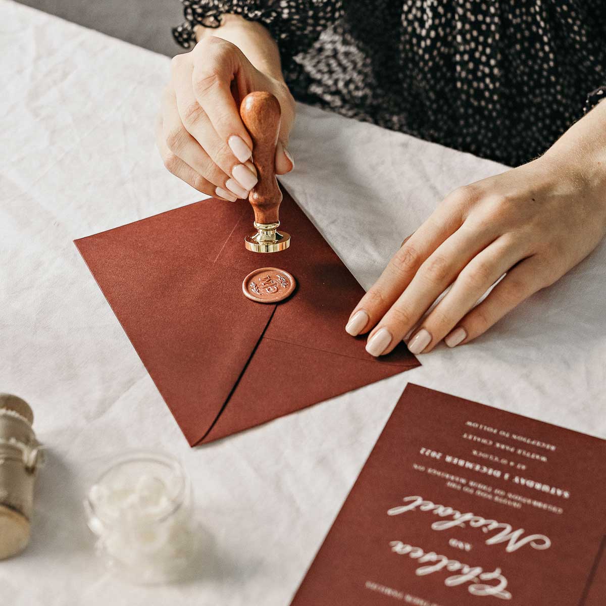 Spring sprigs wedding monogram semi custom wax seal stamp or kit