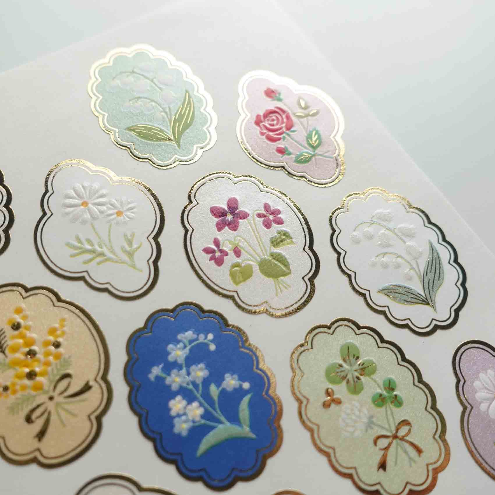 Flower Gold Frame Embossed Pearlescent Decorative Stickers Sheet