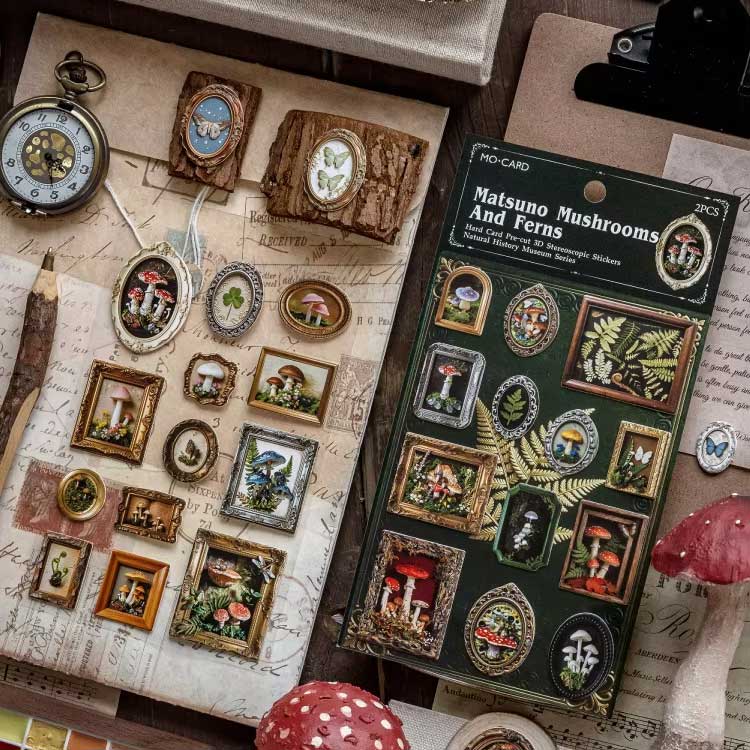 Forest Mushrooms and Ferns in Frames 'Natural History Museum' 2-sheet Sticker Sheet