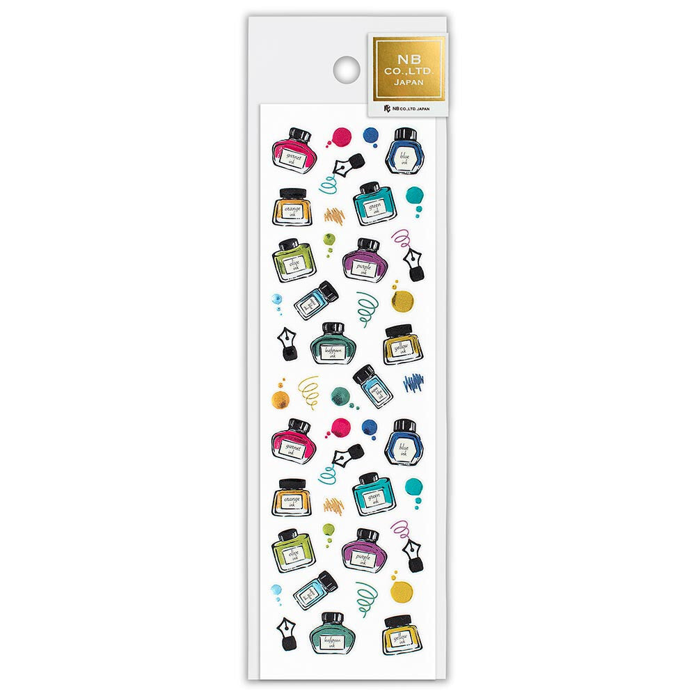 Fountain Pen Ink Coloured Bottles 3D Raised Embossed Stickers Sheet