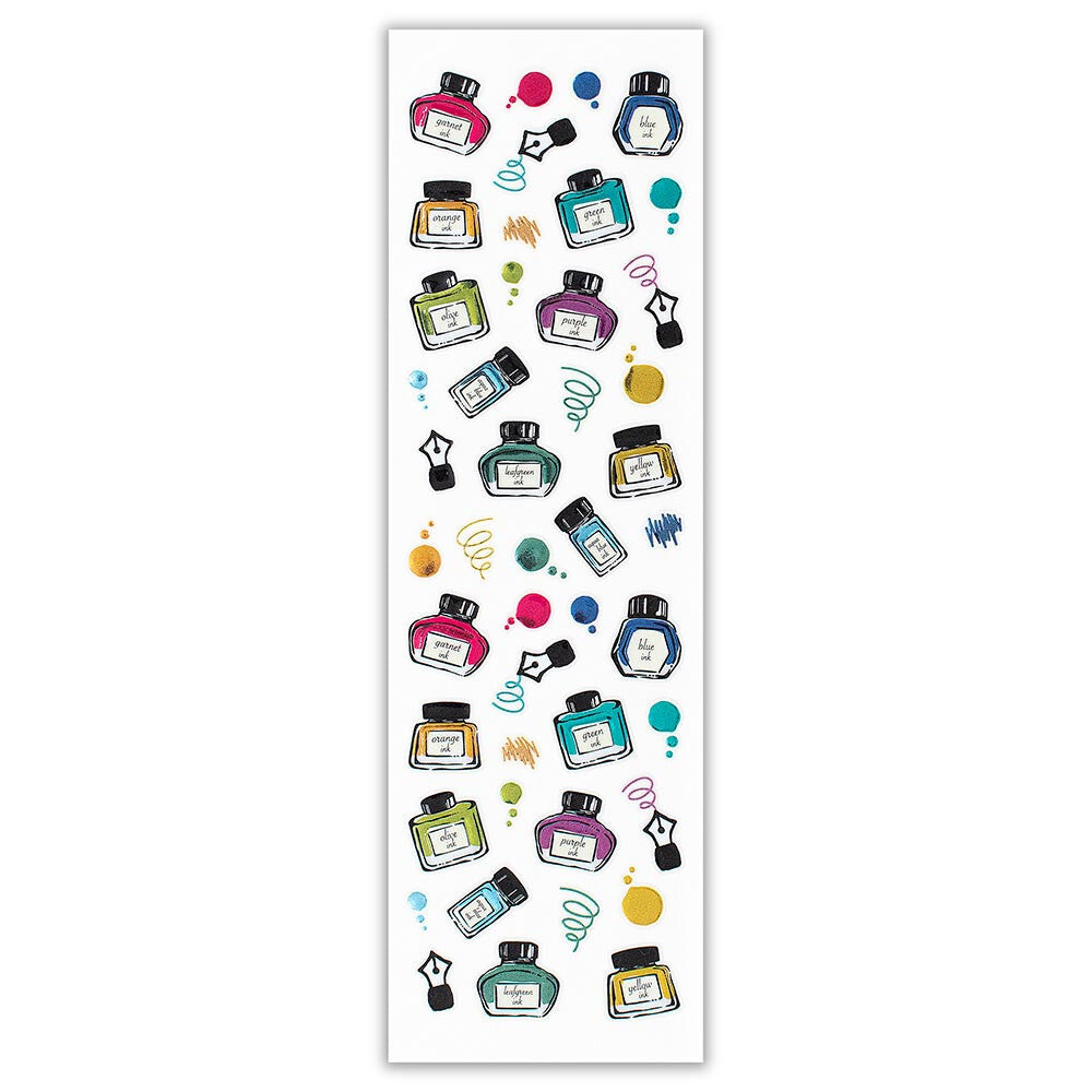 Fountain Pen Ink Coloured Bottles 3D Raised Embossed Stickers Sheet