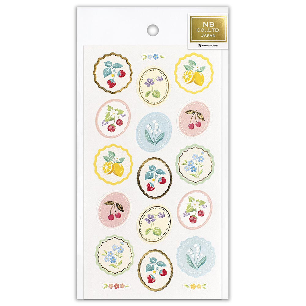 Fruits Strawberry Lemon Cherry Medallion Framed Pearlescent Stickers