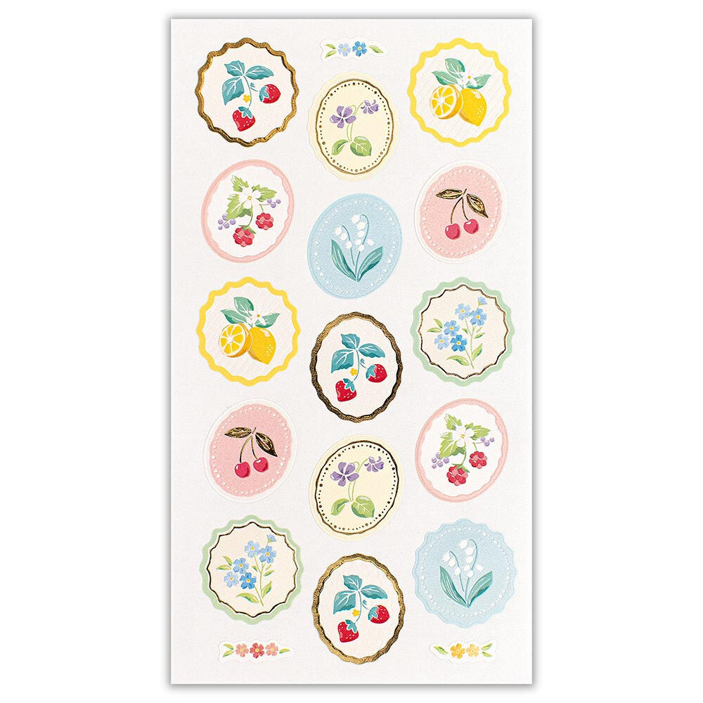 Fruits Strawberry Lemon Cherry Medallion Framed Pearlescent Stickers