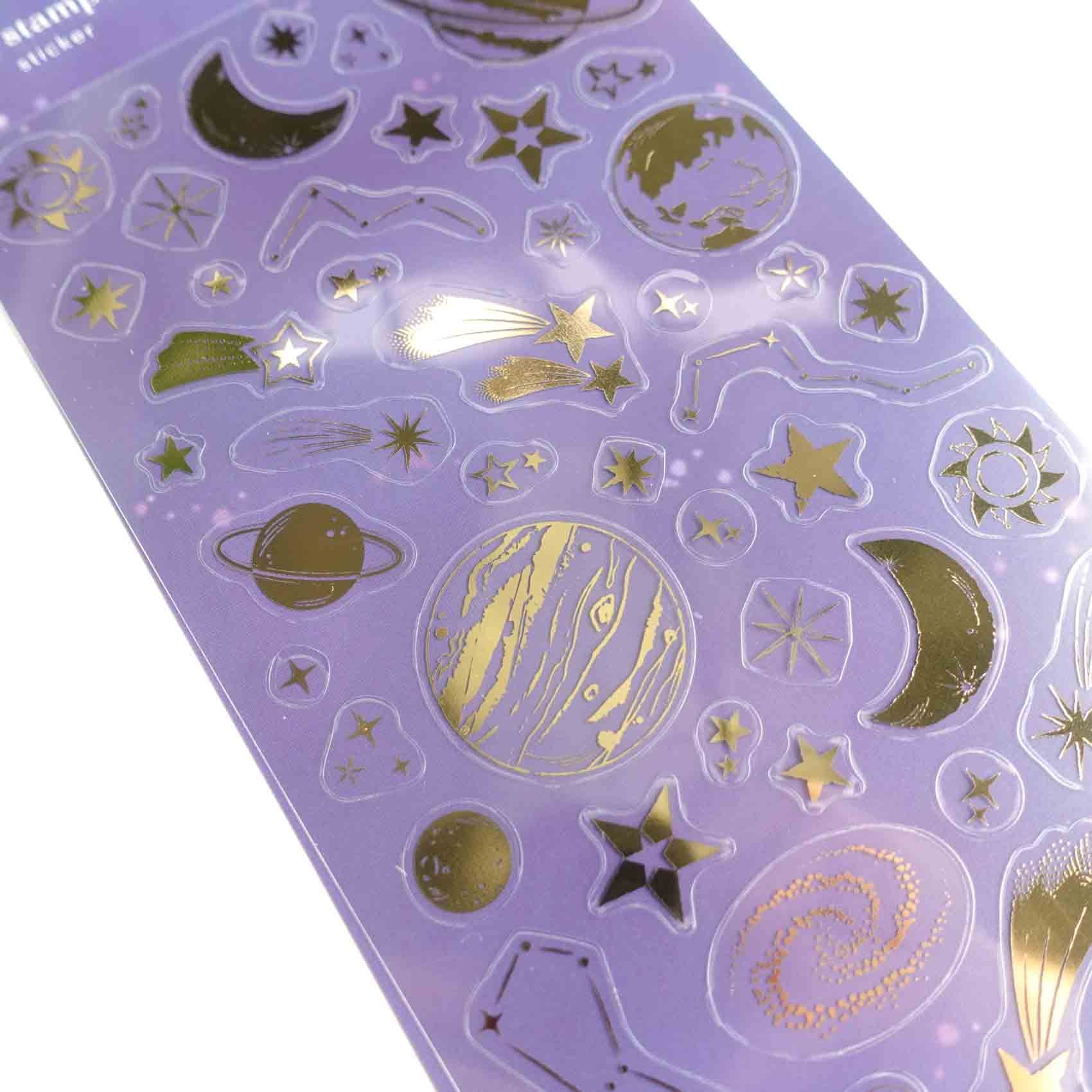 Planets Stars Galaxy Space-Themed Gold Foil Stickers Sheet
