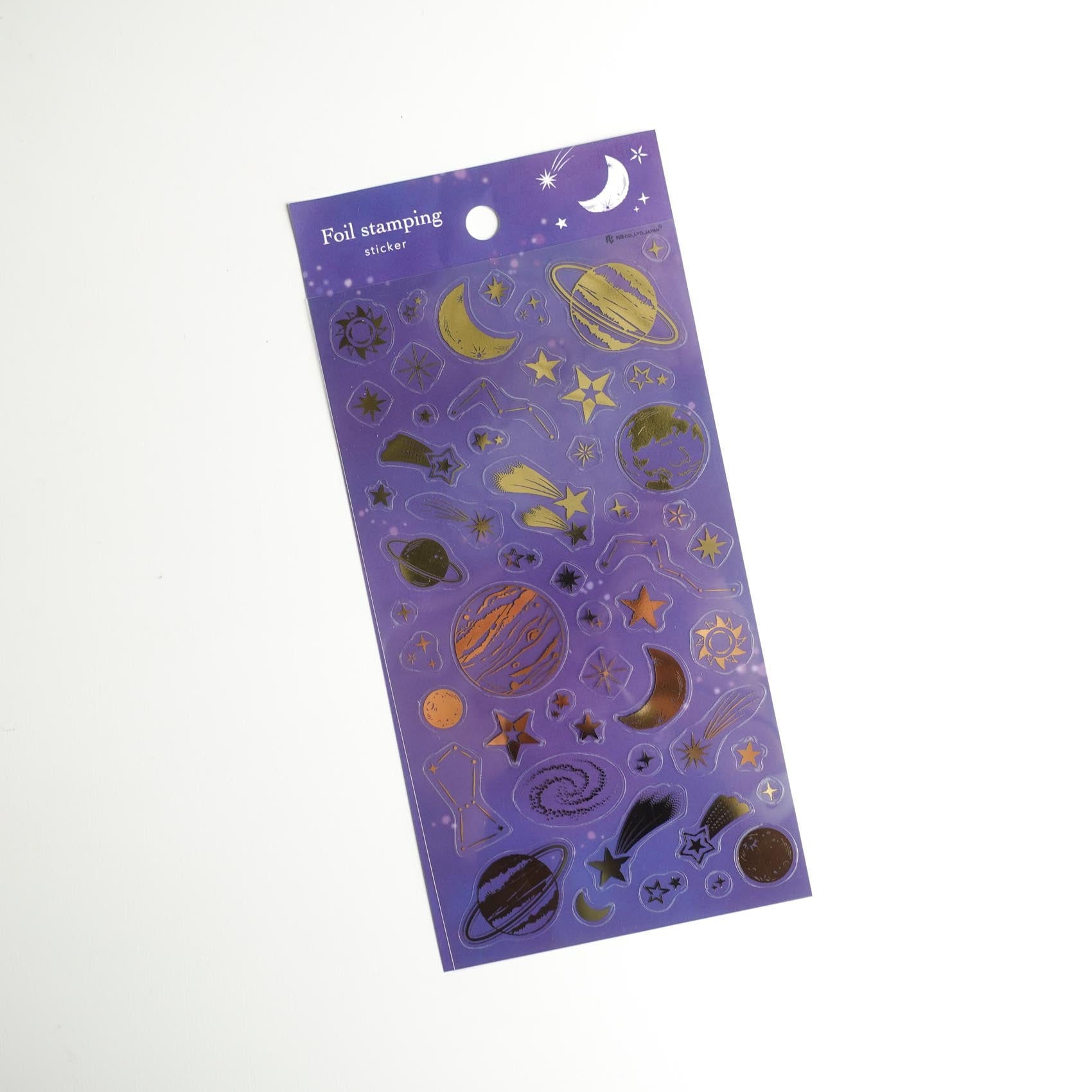 Planets Stars Galaxy Space-Themed Gold Foil Stickers Sheet