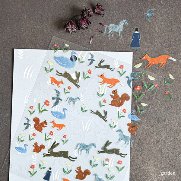 Garden Animals Swan Rabbit Squirrel 'Nishishuku' Cozyca Stickers Sheet