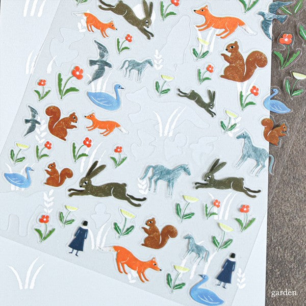 Garden Animals Swan Rabbit Squirrel 'Nishishuku' Cozyca Stickers Sheet