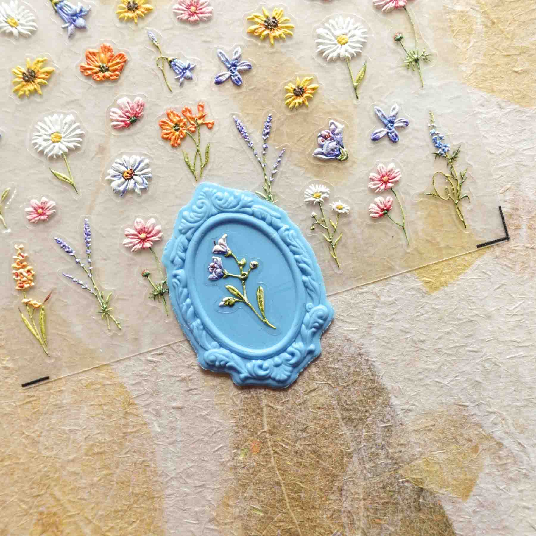 Garden Flowers Daisy Lavender 3D Clear-backed Decorative Stickers Sheet