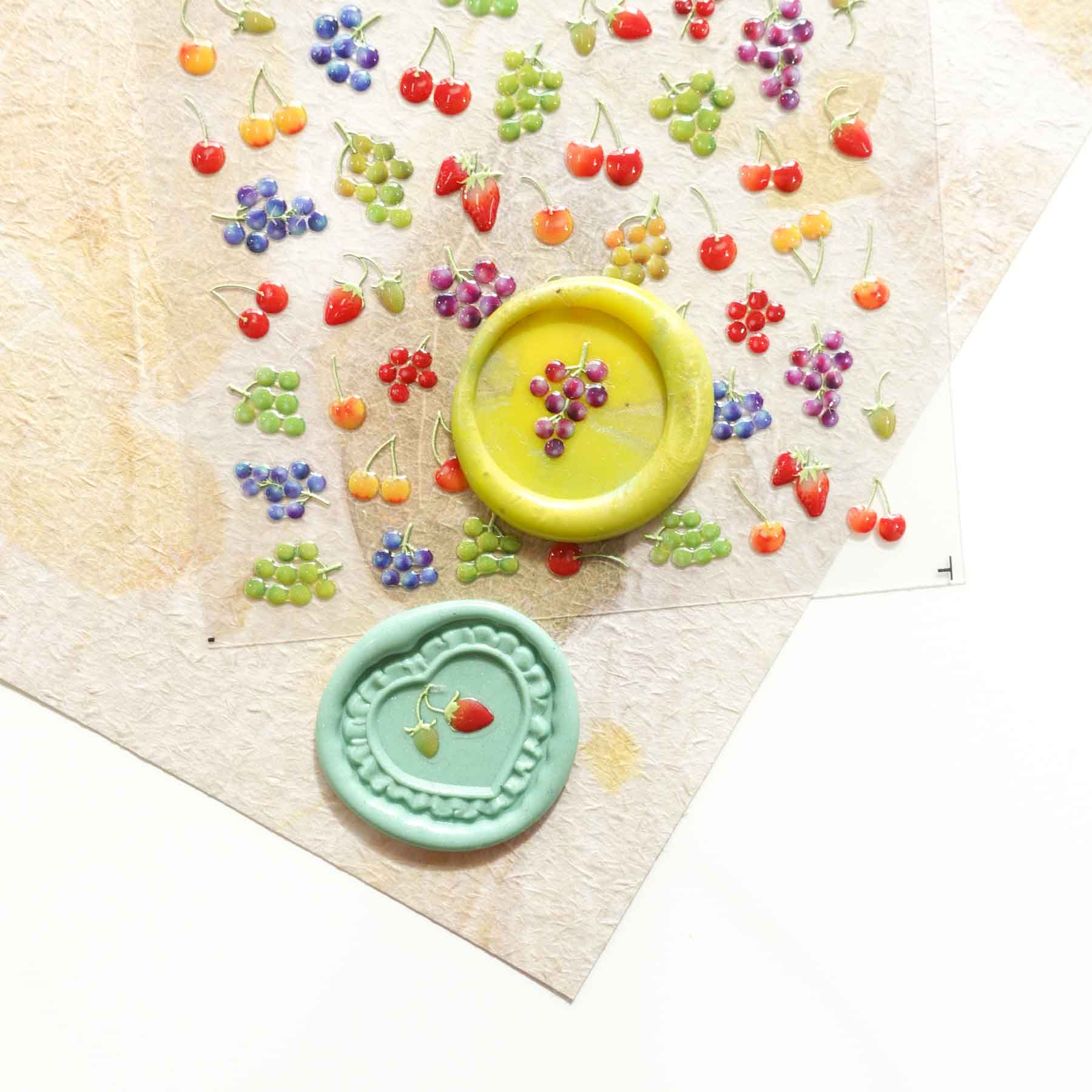 Grapes Cherries Strawberry Fruit 3D Clear-backed Decorative Stickers Sheet