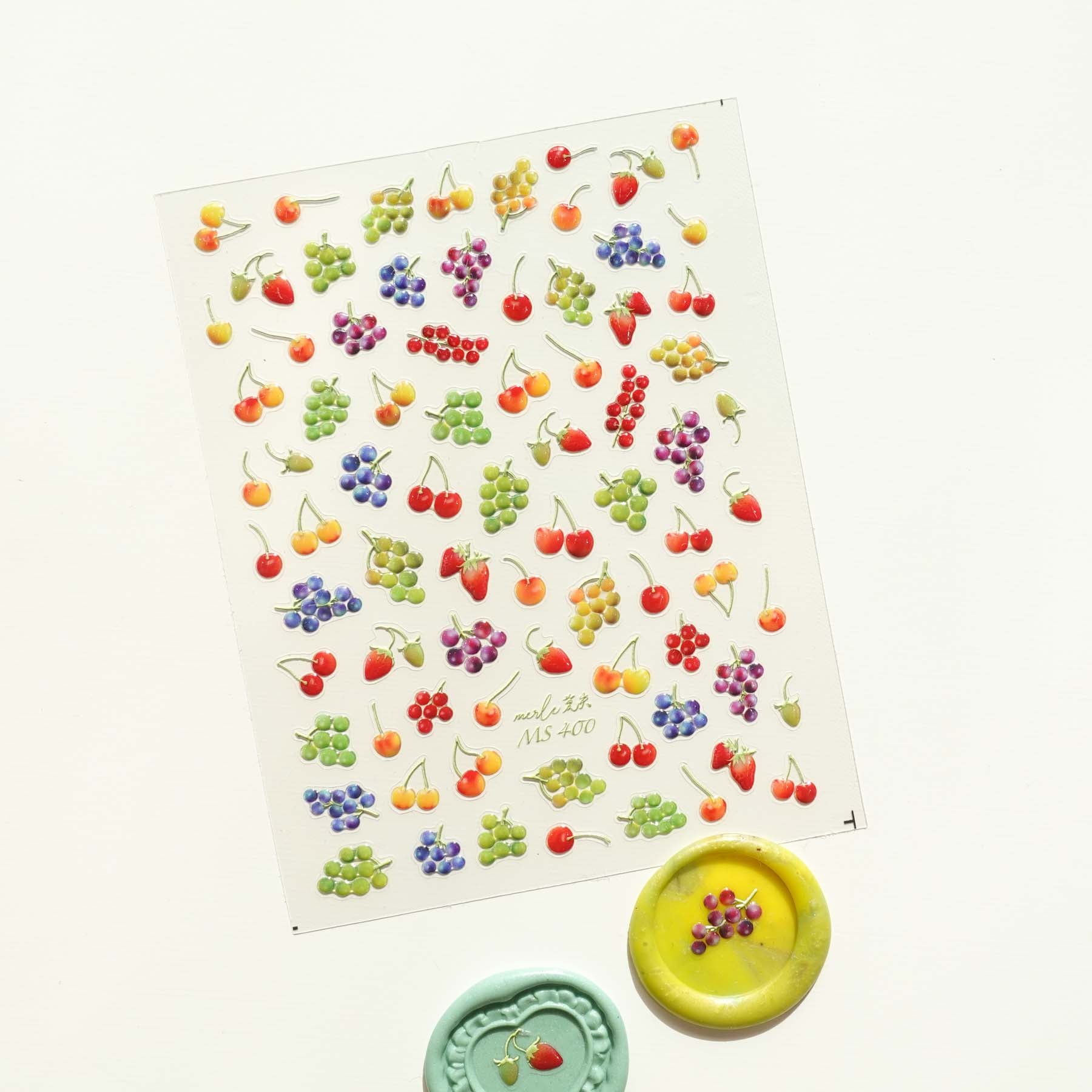 Grapes Cherries Strawberry Fruit 3D Clear-backed Decorative Stickers Sheet
