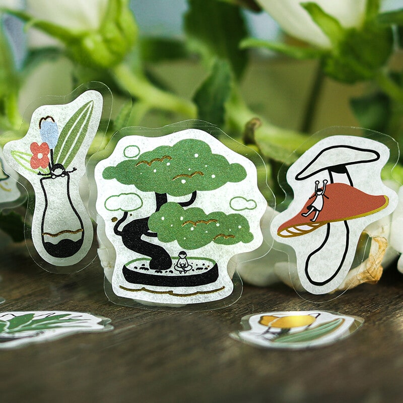 Green Botanic Little People | Kobito No Kuni | Planner Flake Stickers | BGM