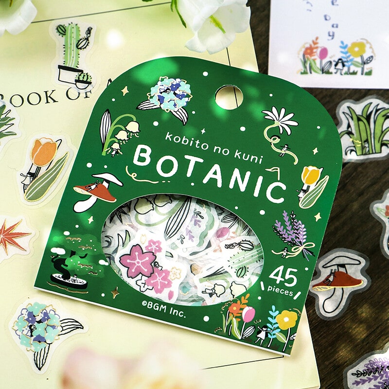 Green Botanic Little People | Kobito No Kuni | Planner Flake Stickers | BGM