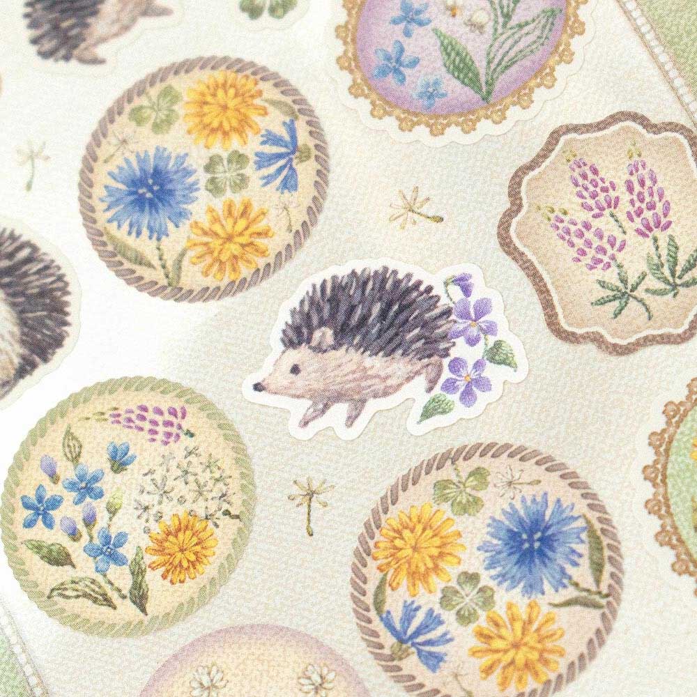 Hedgehog in a Flower Field | 'Lucky Charm Fleurs et Chance' | Stickers Sheet