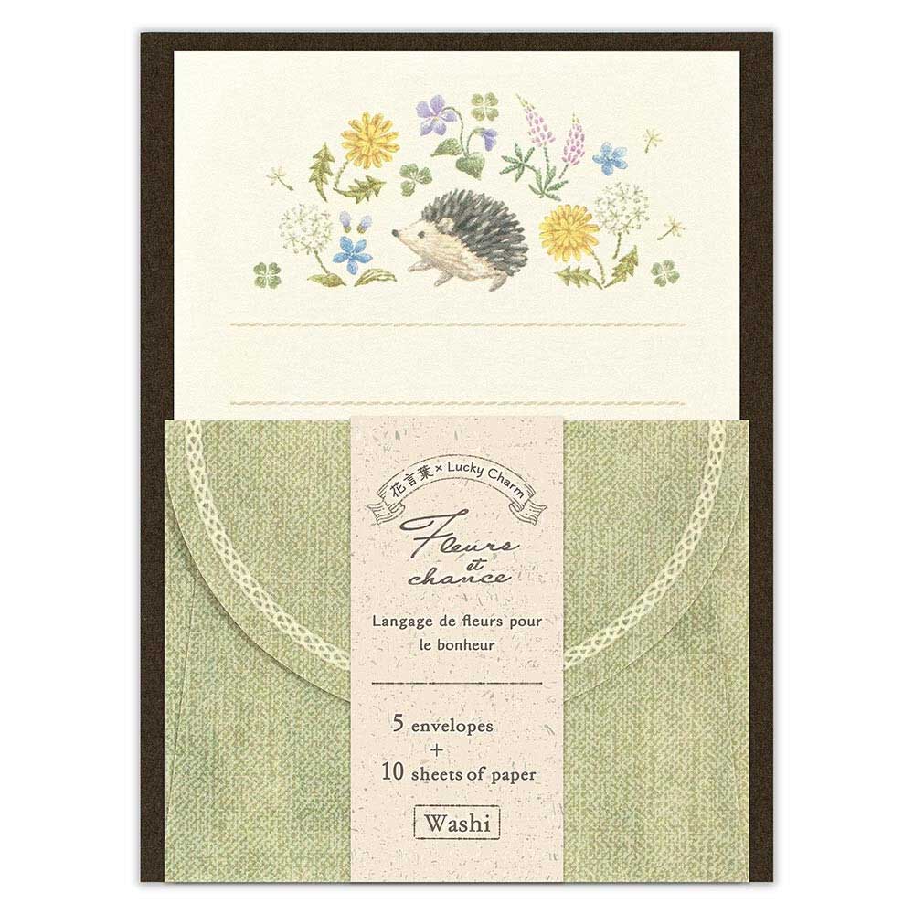 Hedgehog in a Flower Field | 'Lucky Charm Fleurs et Chance' | Mini Letter Writing Set