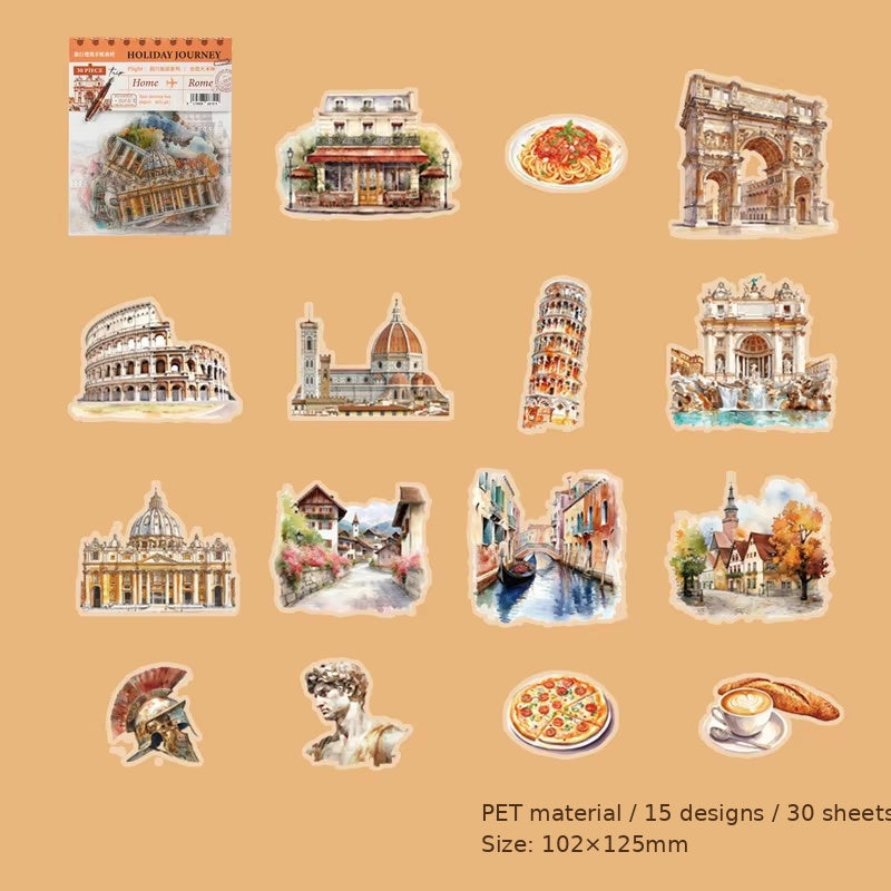 Rome Italy 'Holiday Journey' Flake Stickers