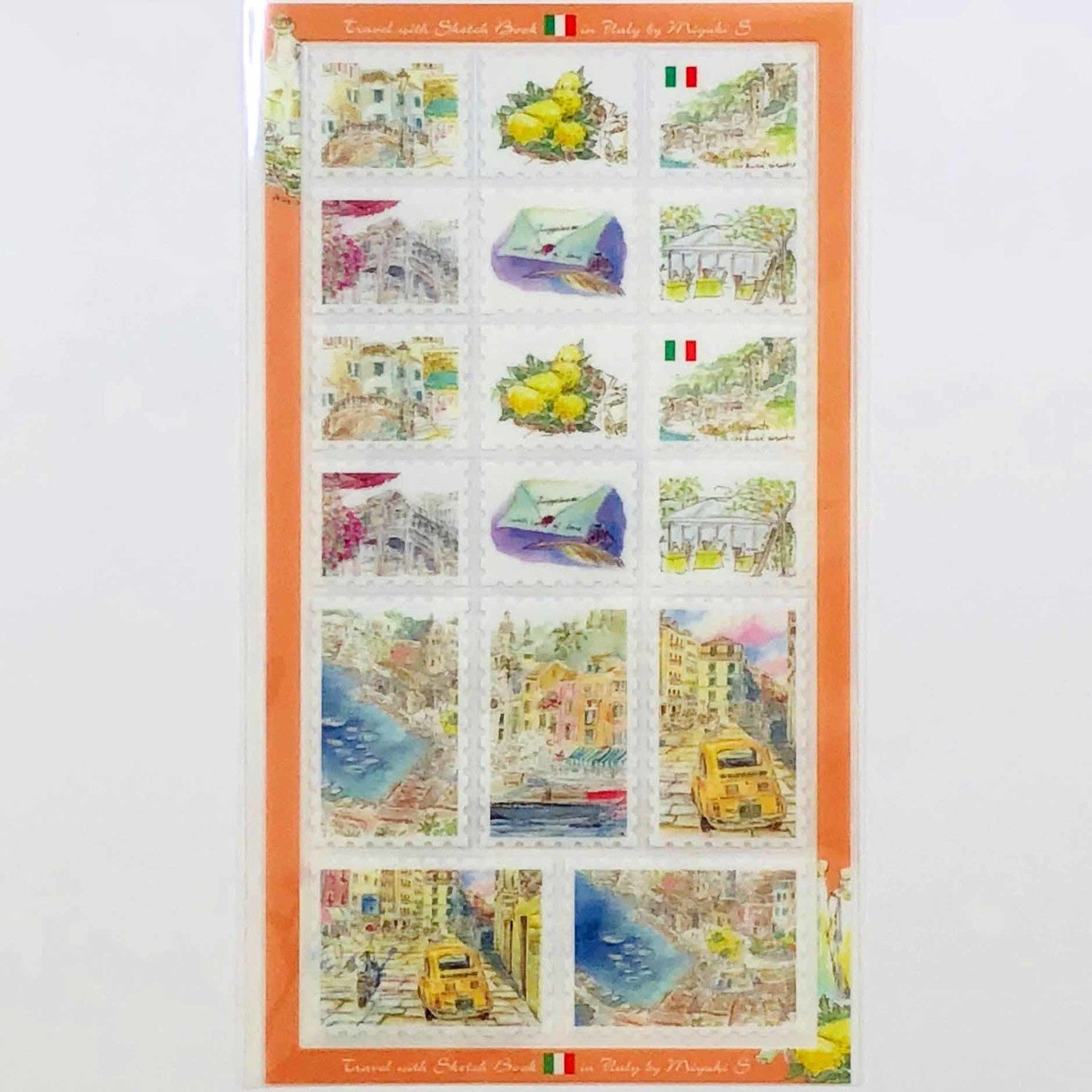 Italy Landscape Sketch Book Postage Stamp Sticker Sheet