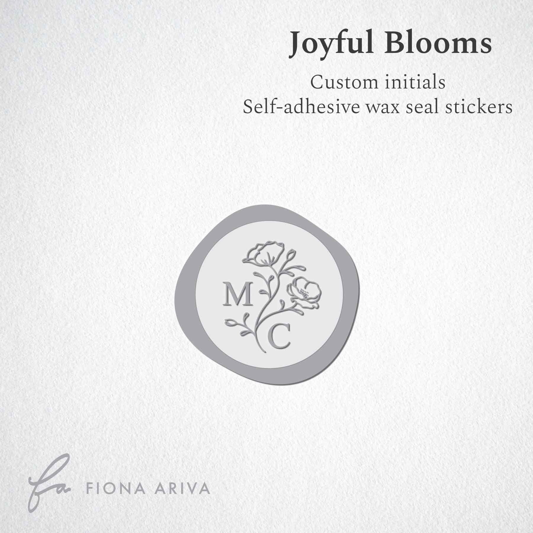 Joyful Blooms Initials Premade Custom Wax Seal Self Adhesive Stickers Bulk