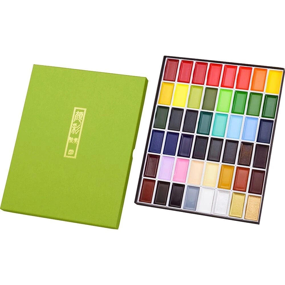 Kuretake Gansai Tambi Etegami Faceted 48 Colours Watercolour Palette Paint Set