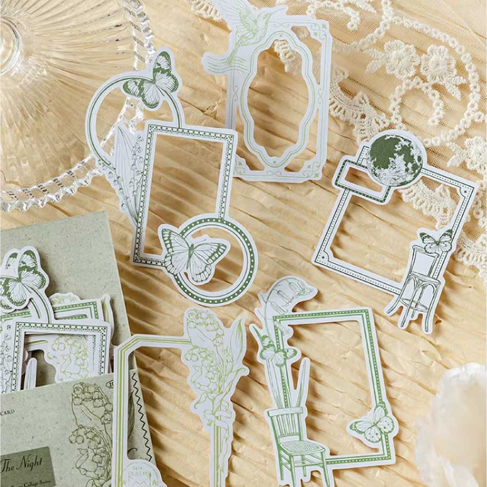 Lilies Of The Night Breeze Green Frame Hummingbird Floral Butterfly Flake Stickers