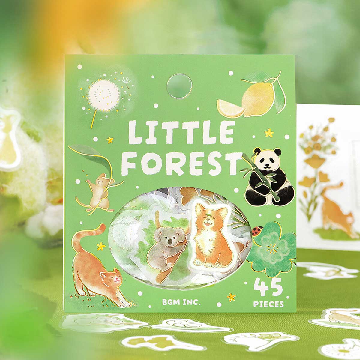 Green Mouse Panda Bird Koala Ginkgo Cat Corgi | 'Little Forest' | Planner Flake Stickers | BGM