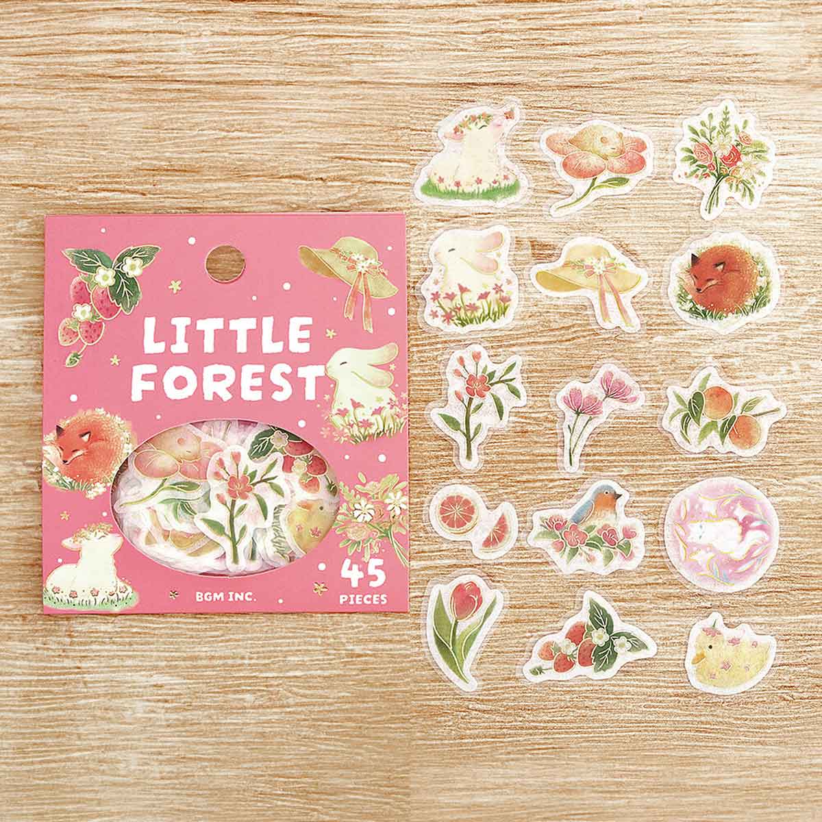 Pink Strawberries Fox Rabbit Lamb | 'Little Forest' | Planner Flake Stickers | BGM