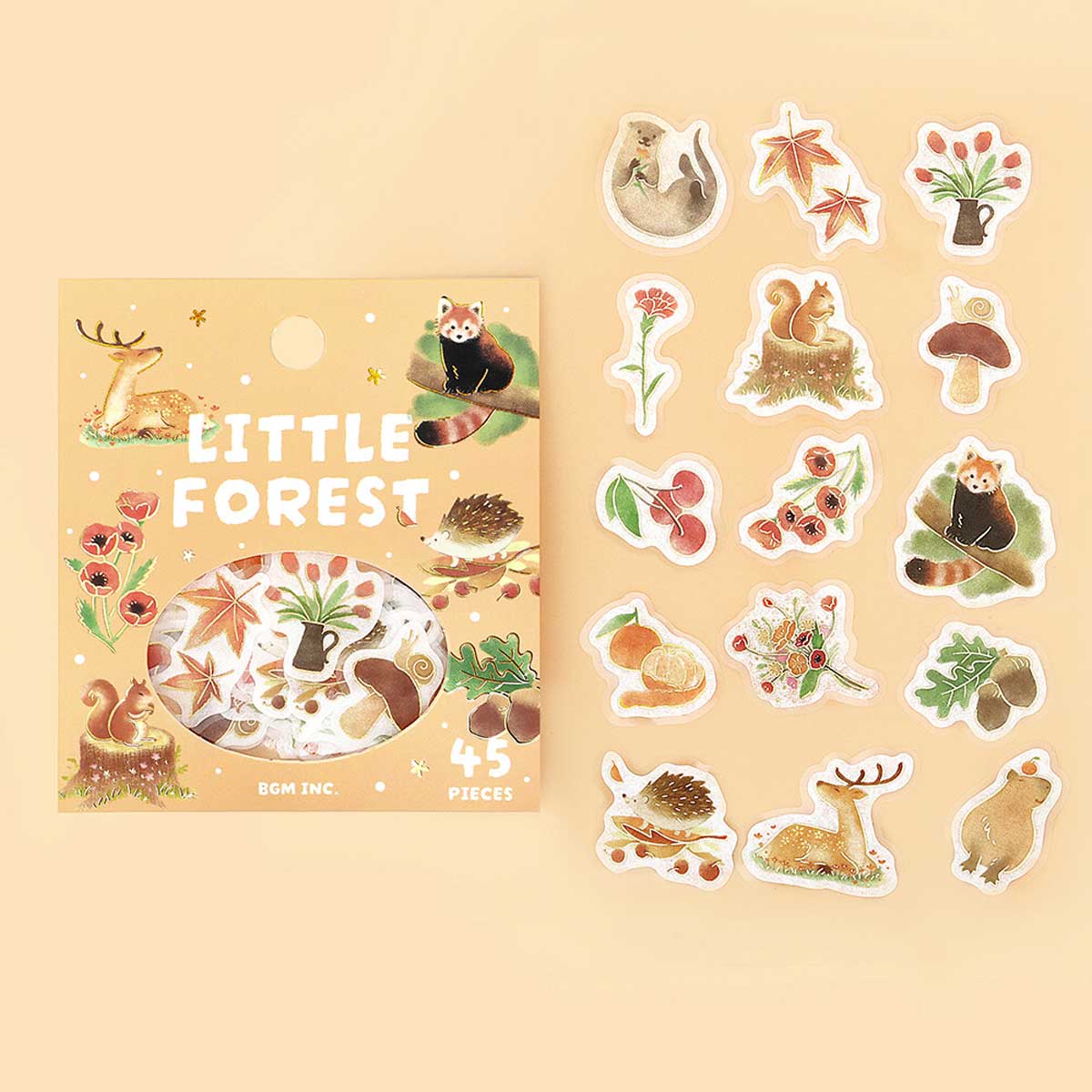 Brown Squirrel Otter Hedgehog Deer Capybara Red Panda | 'Little Forest' | Planner Flake Stickers | BGM