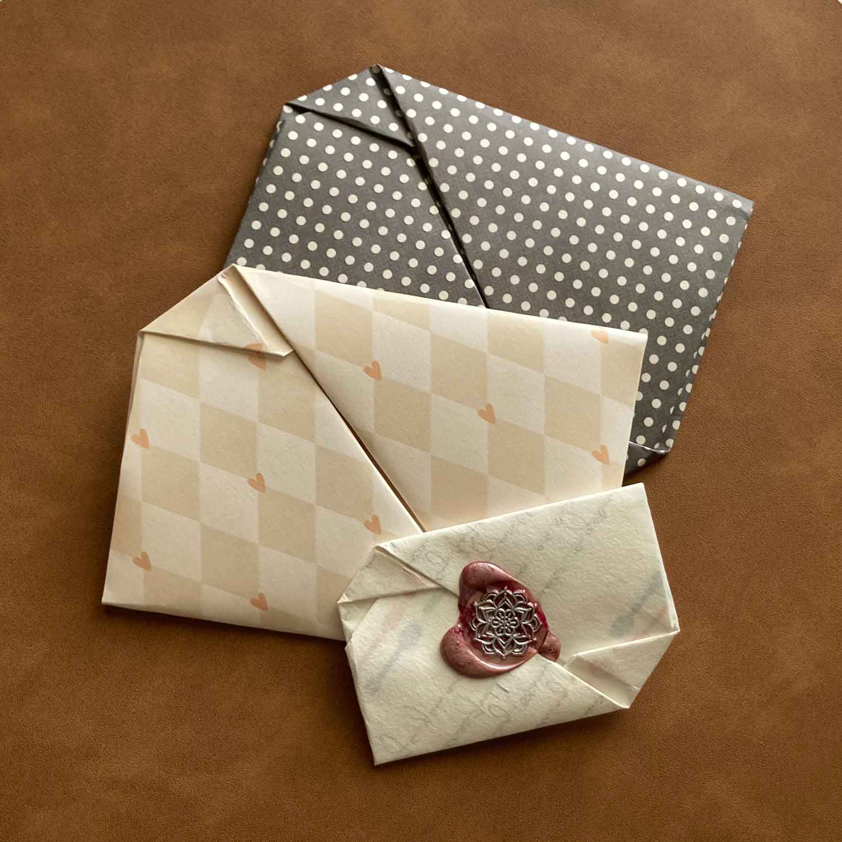 lotus mandala wax seal with origami envelope