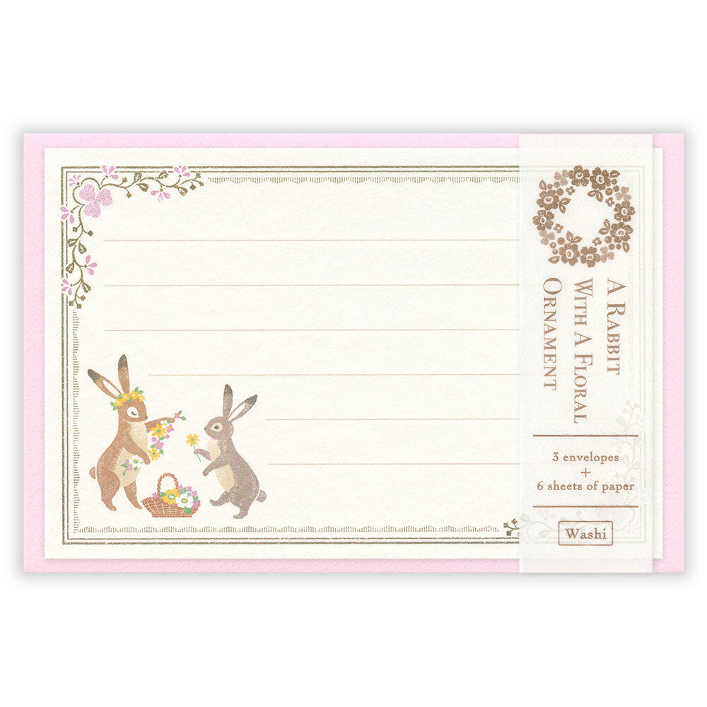 Mini Letter Writing Set | A Rabbit With A Floral Ornament 'Ressa'