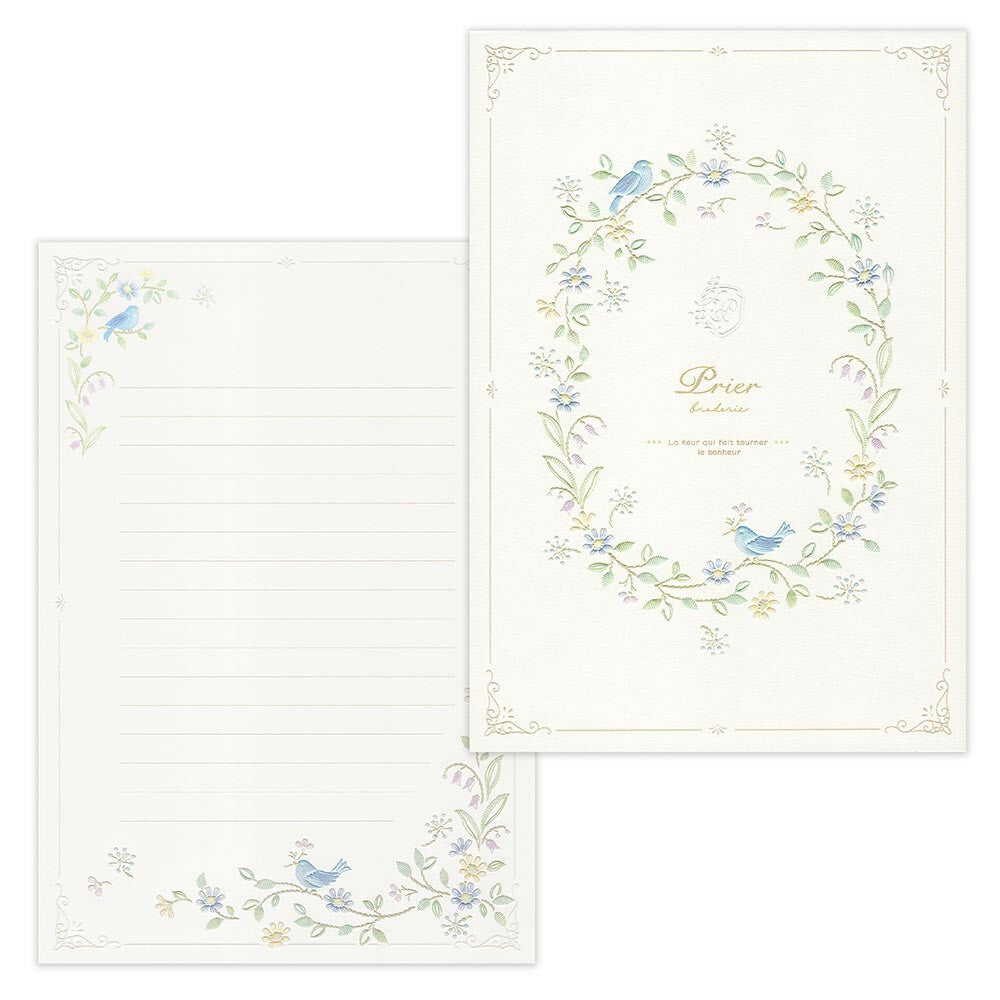 Morning Birds 'Prier Broderie' Pearlescent Embossed Luxurious Letter Writing Pad