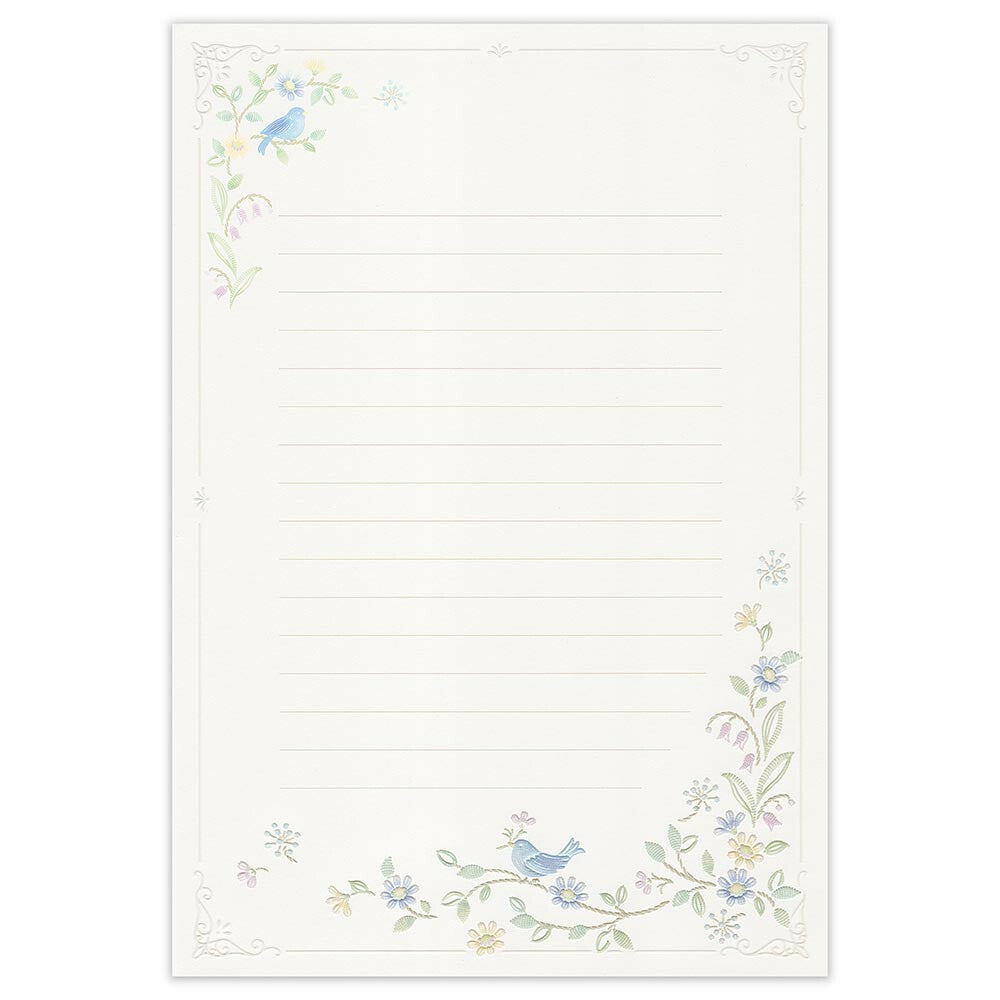 Morning Birds 'Prier Broderie' Pearlescent Embossed Luxurious Letter Writing Pad